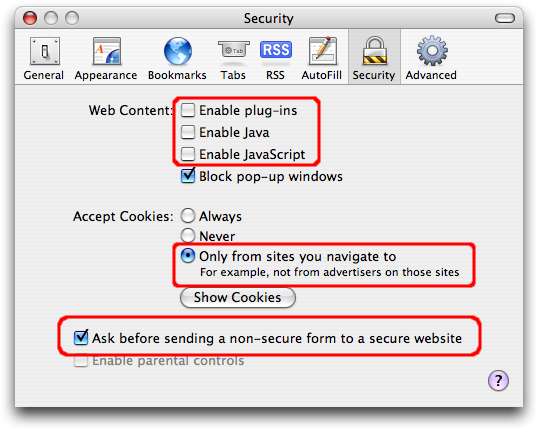 Safari Security Settings